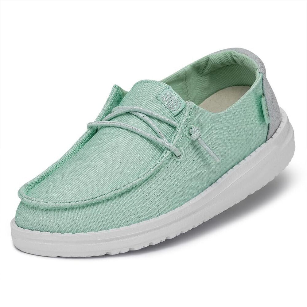 HEYDUDE Girls Wendy Glitter Running Shoes, Platinum/Teal, 7 Toddler